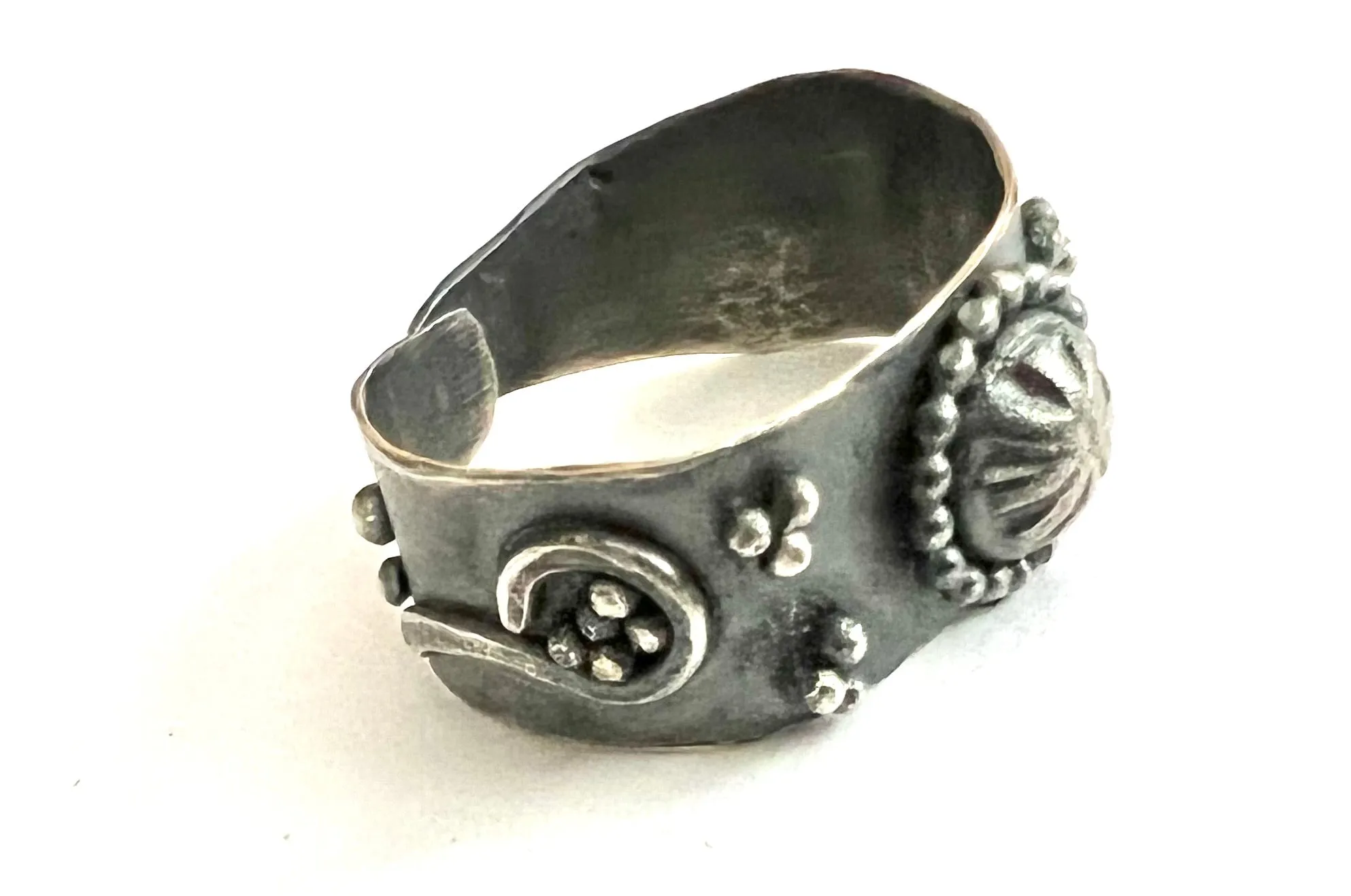 Embellished Sterling Silver Cigar Band Ring