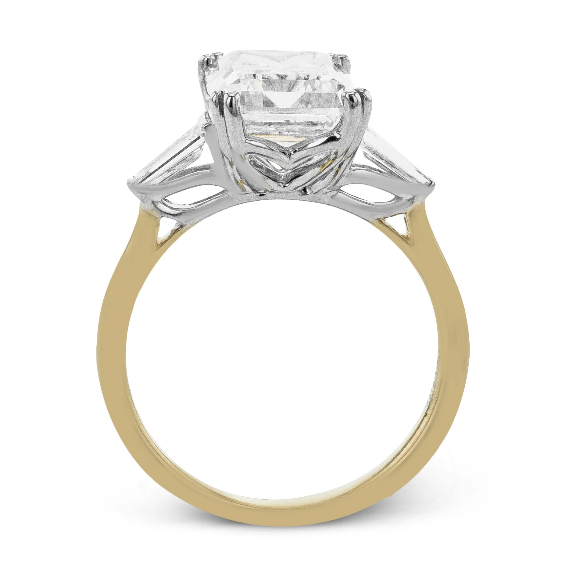 Emerald-cut Three-stone Engagement Ring in 18k Gold with Diamonds