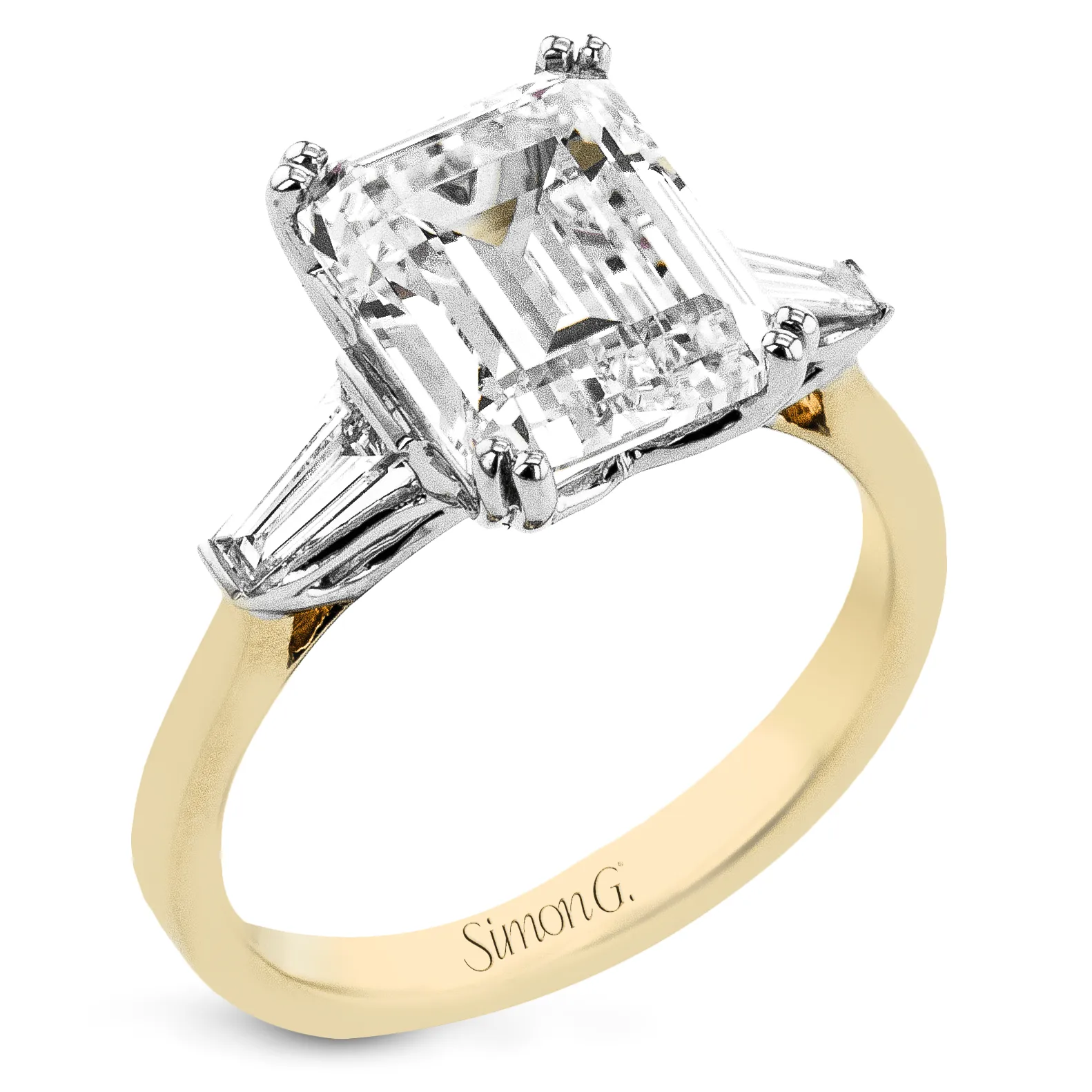 Emerald-cut Three-stone Engagement Ring in 18k Gold with Diamonds