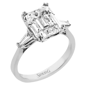 Emerald-cut Three-stone Engagement Ring in 18k Gold with Diamonds