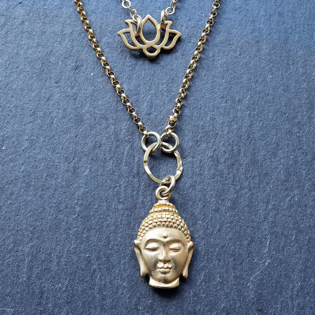 Enlightenment - Buddha Lotus Om Gold Triple-Strand Gold Necklace