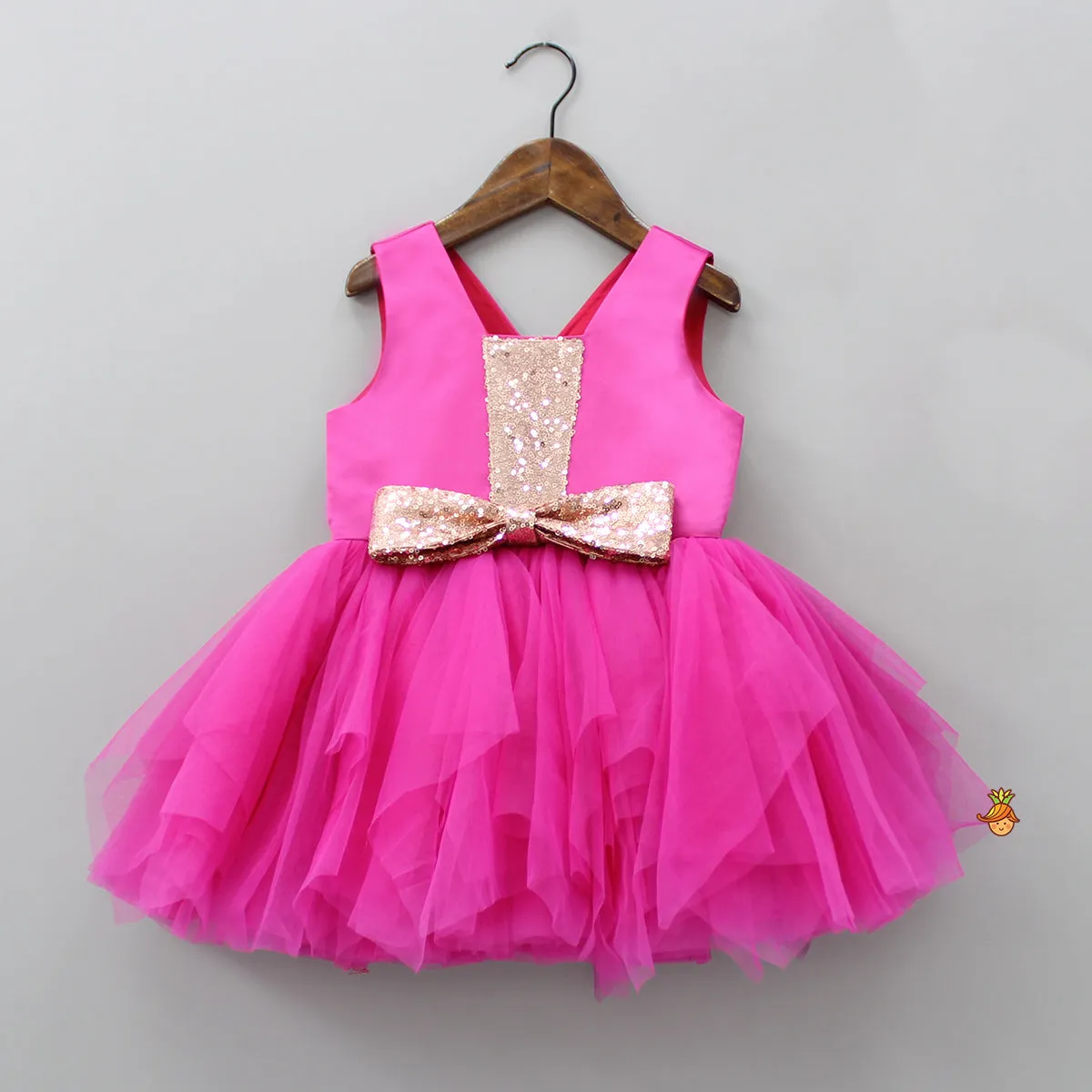 Fancy Bright Pink Sequined Dress With Snap Hair Clip