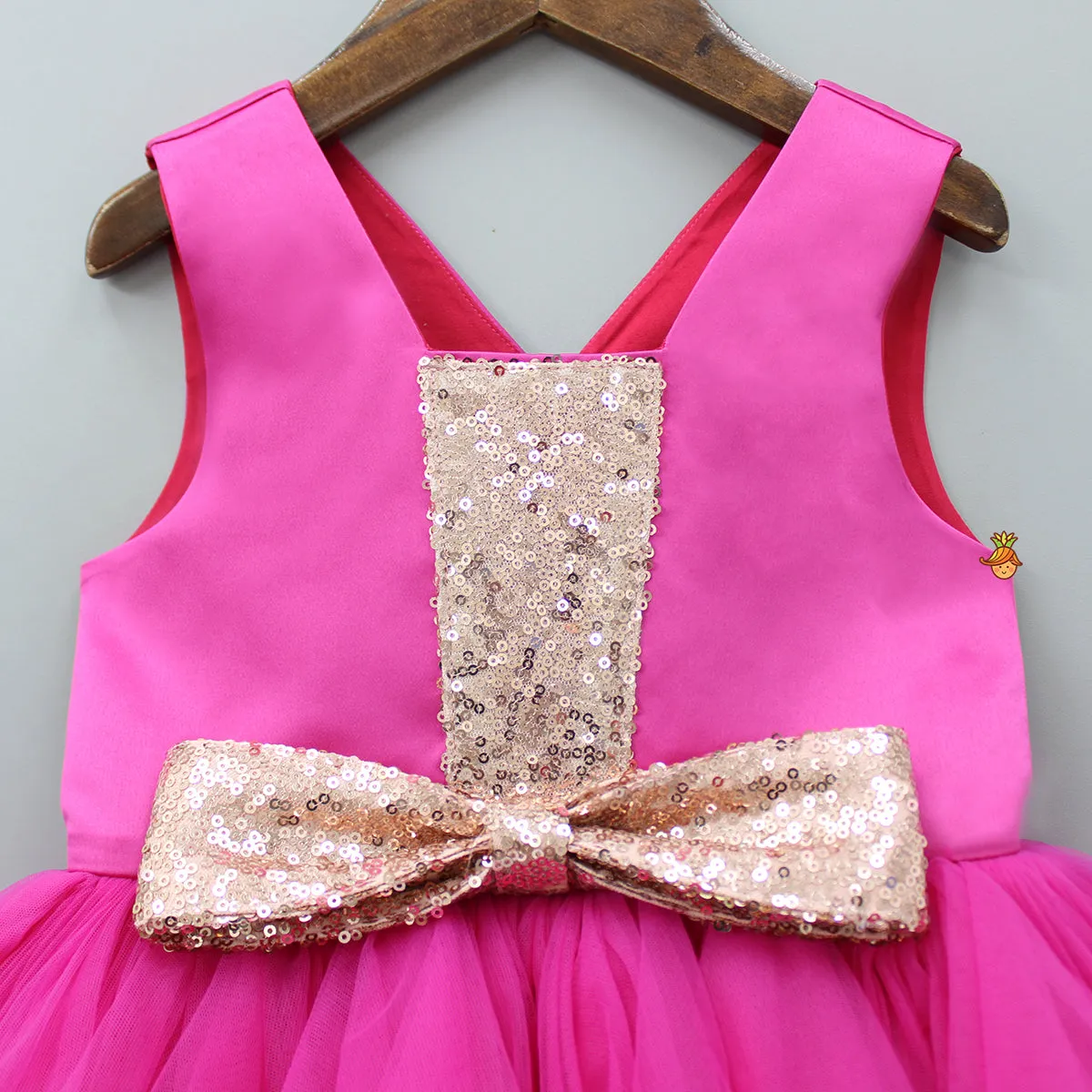 Fancy Bright Pink Sequined Dress With Snap Hair Clip