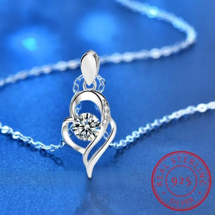 Fashion Heart Diamond Pendant Necklace - 925 Sterling Silver