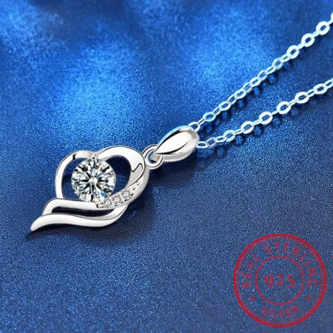 Fashion Heart Diamond Pendant Necklace - 925 Sterling Silver