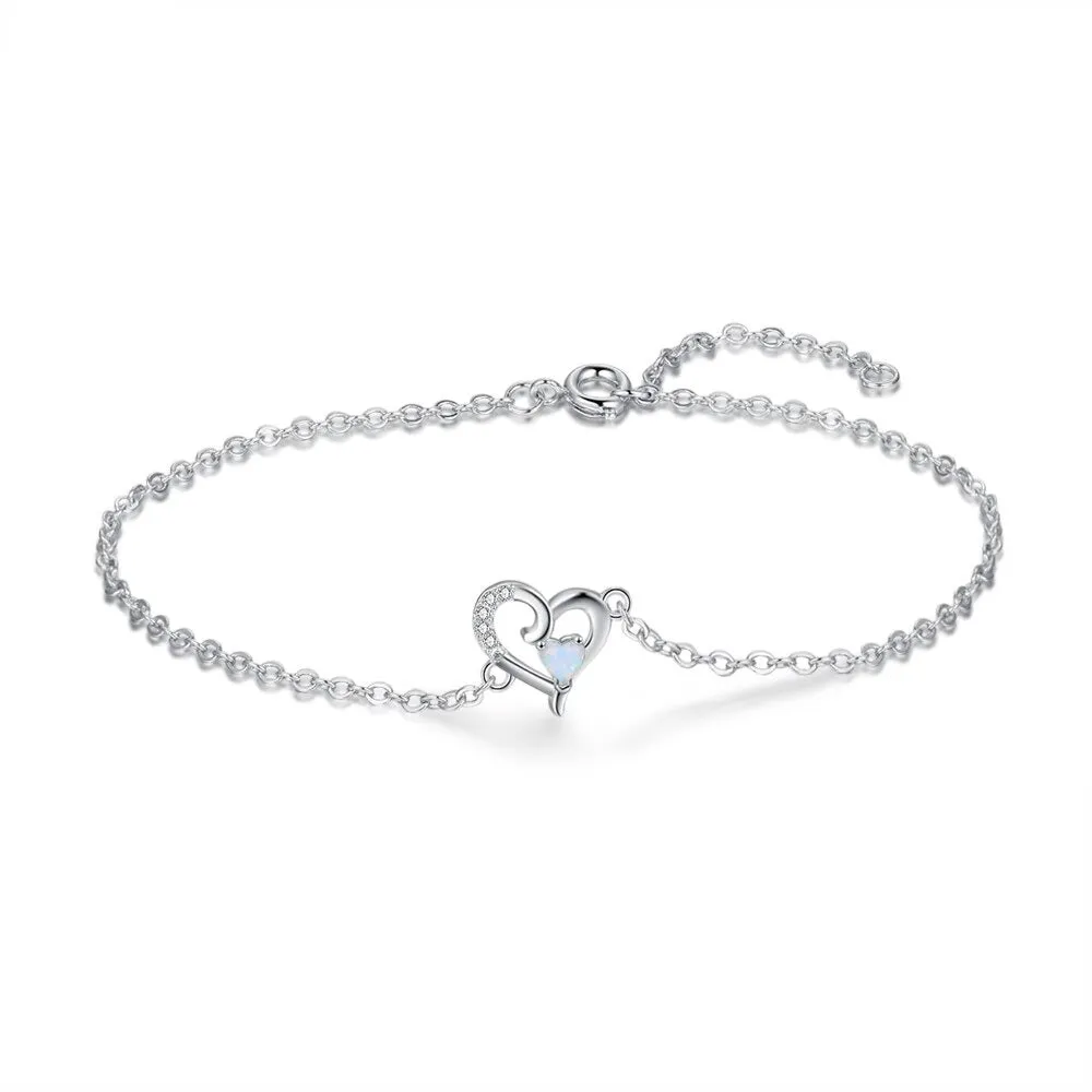 Fashion Silver Color Simulated Heart-Shaped Opal Bracelets