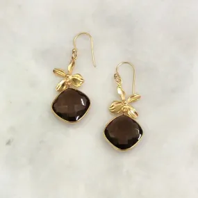 Flower with Smokey Quartz Double Drop Earrings