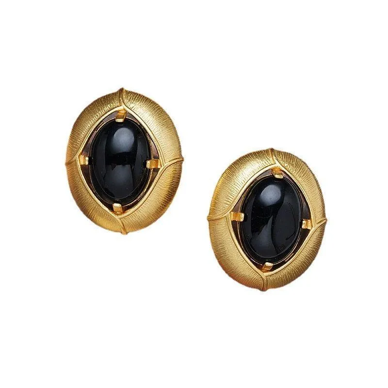 French Retro Black Stone Earrings Charm Jewelry RV251