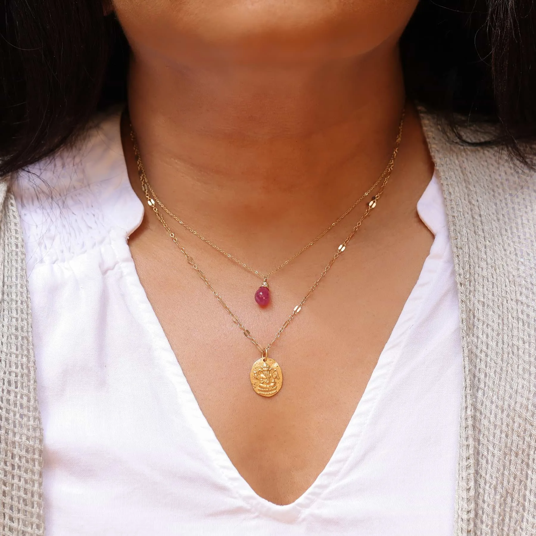 Ganesha Pink Sapphire Layered Necklace