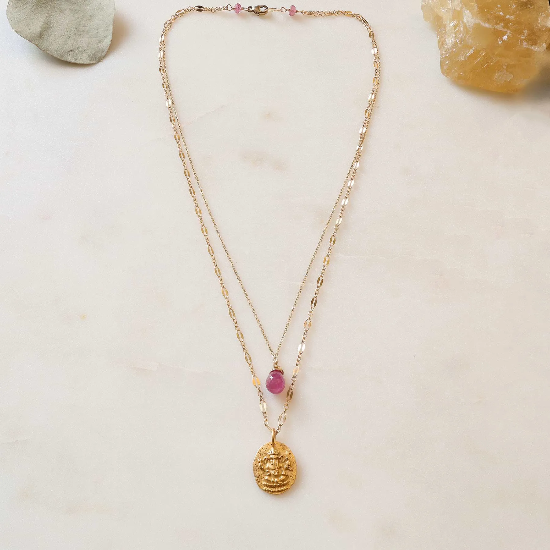 Ganesha Pink Sapphire Layered Necklace