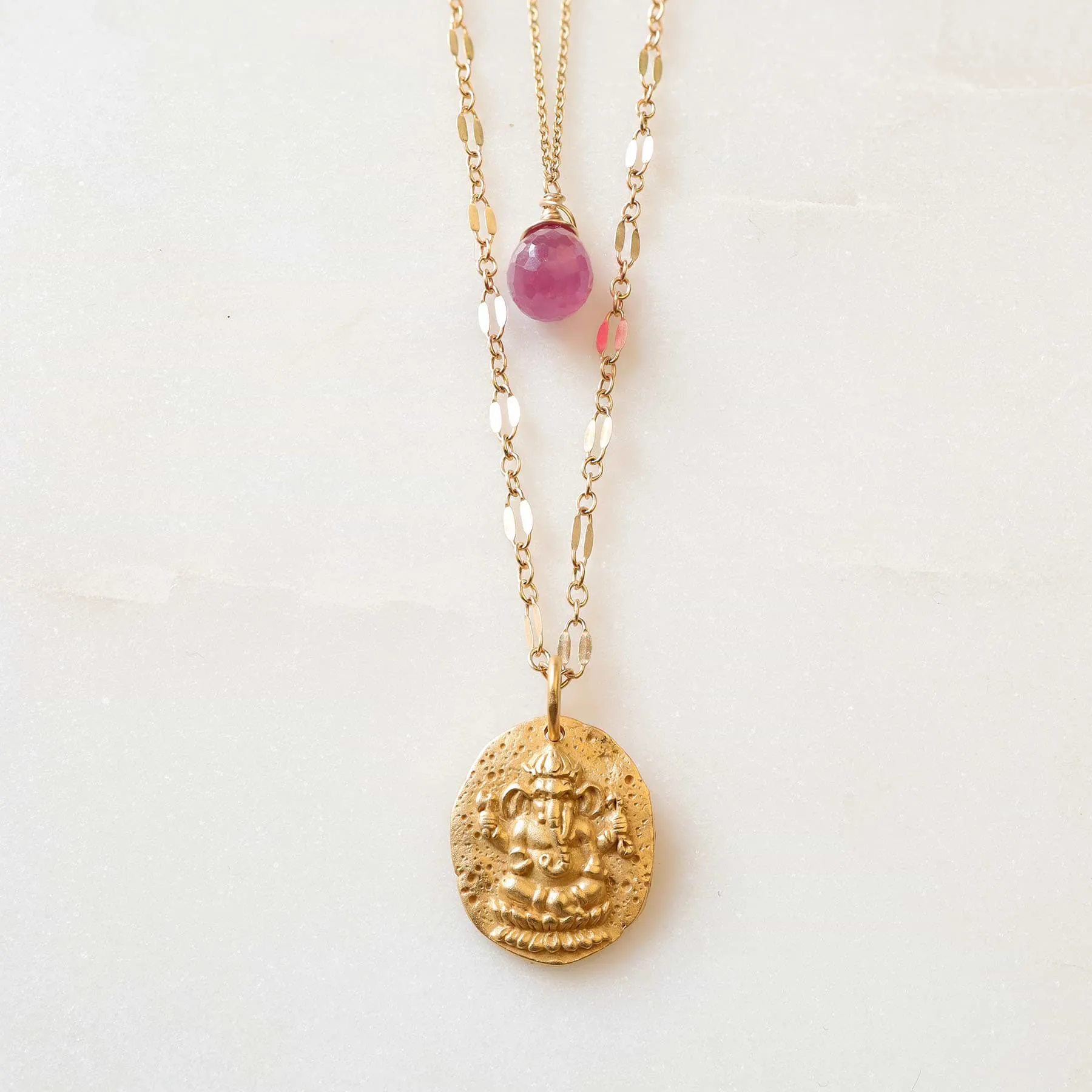 Ganesha Pink Sapphire Layered Necklace