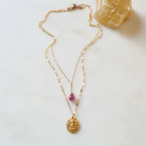 Ganesha Pink Sapphire Layered Necklace