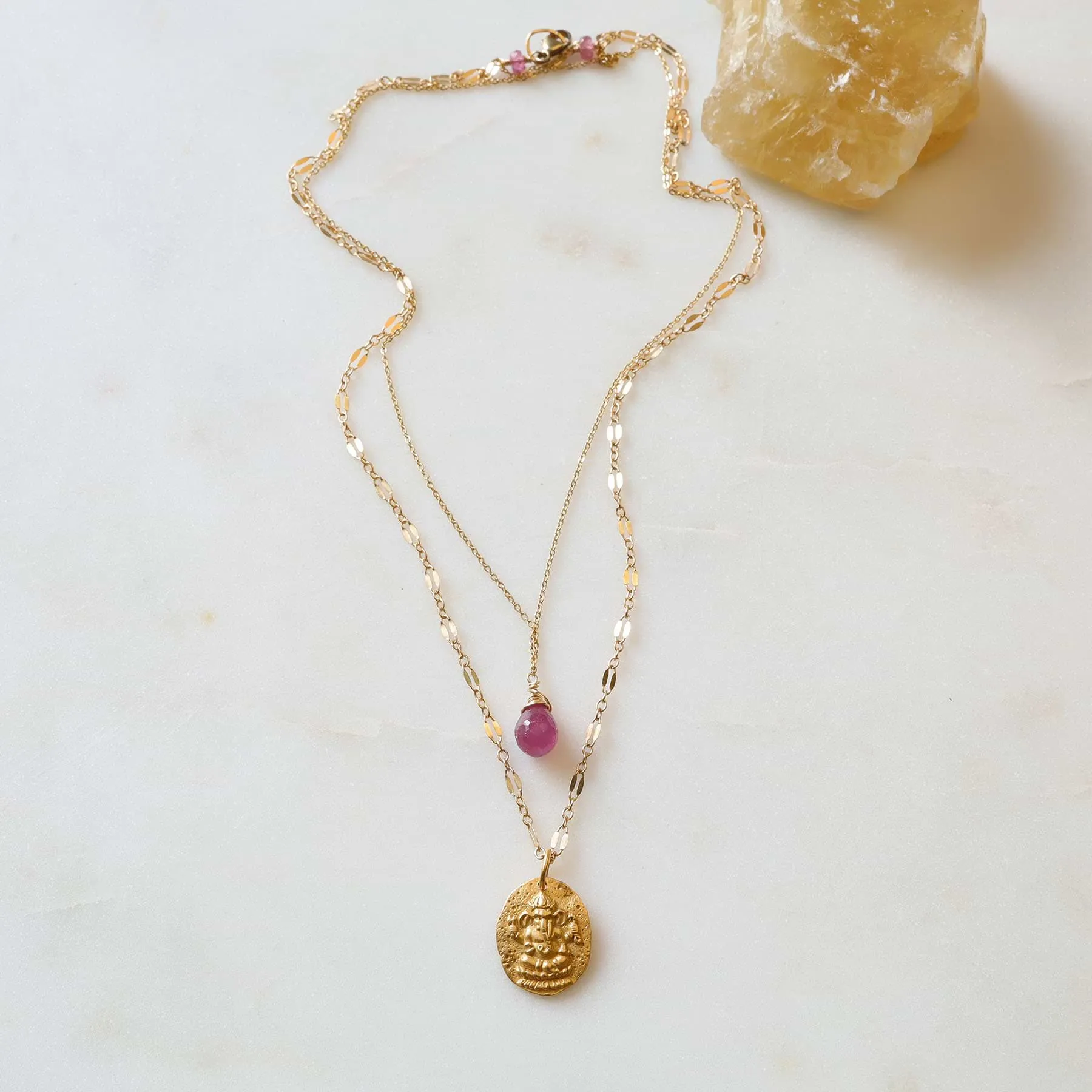 Ganesha Pink Sapphire Layered Necklace