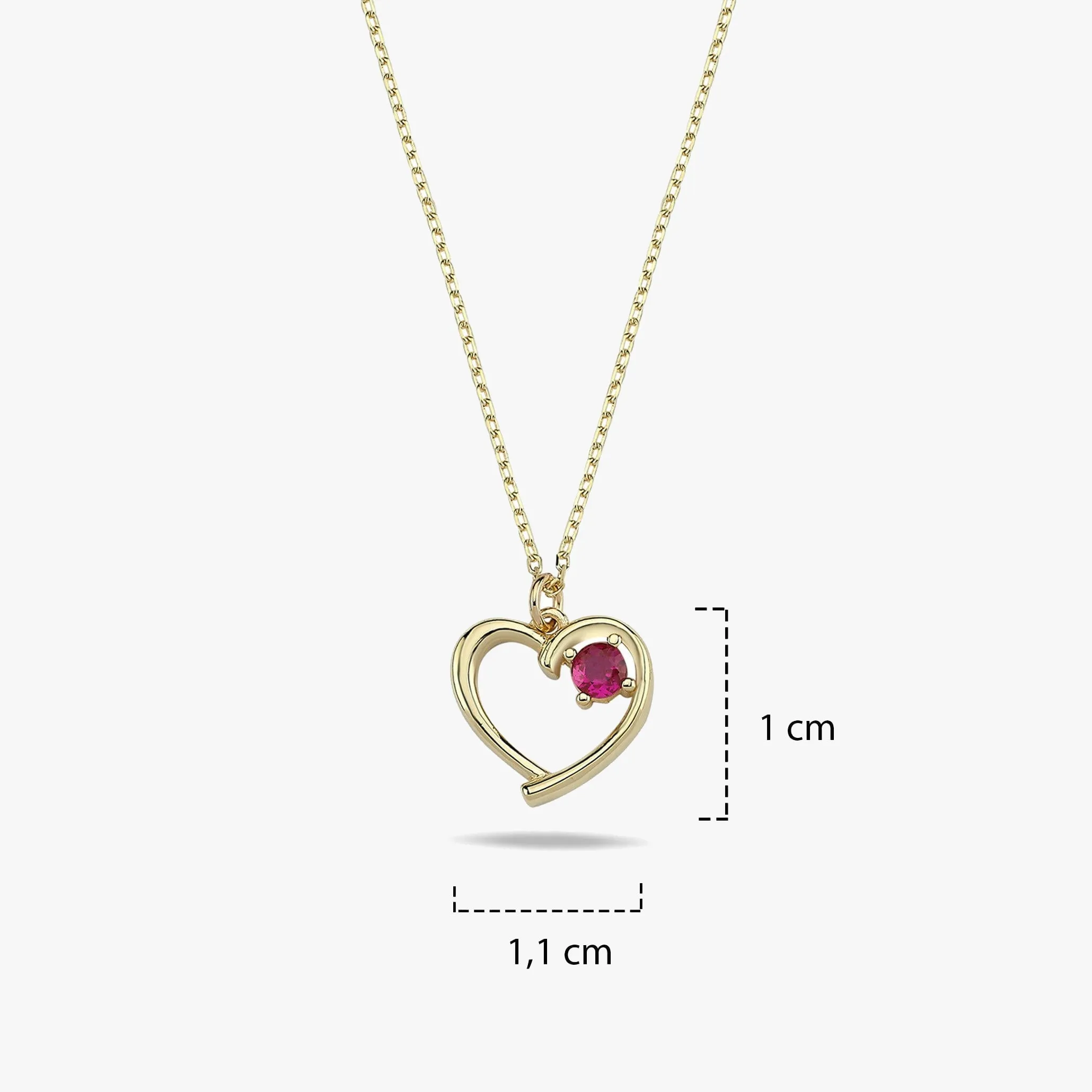 Garnet Red Heart Necklace | 14K Solid Gold