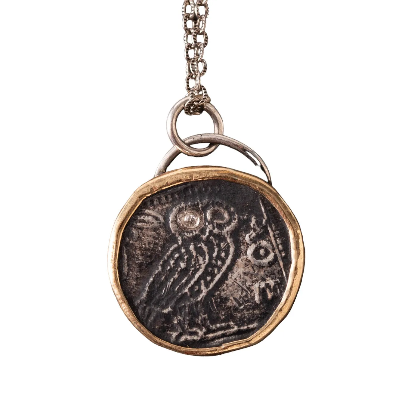 GC5-Athena Owl Coin Pendant w Diamond