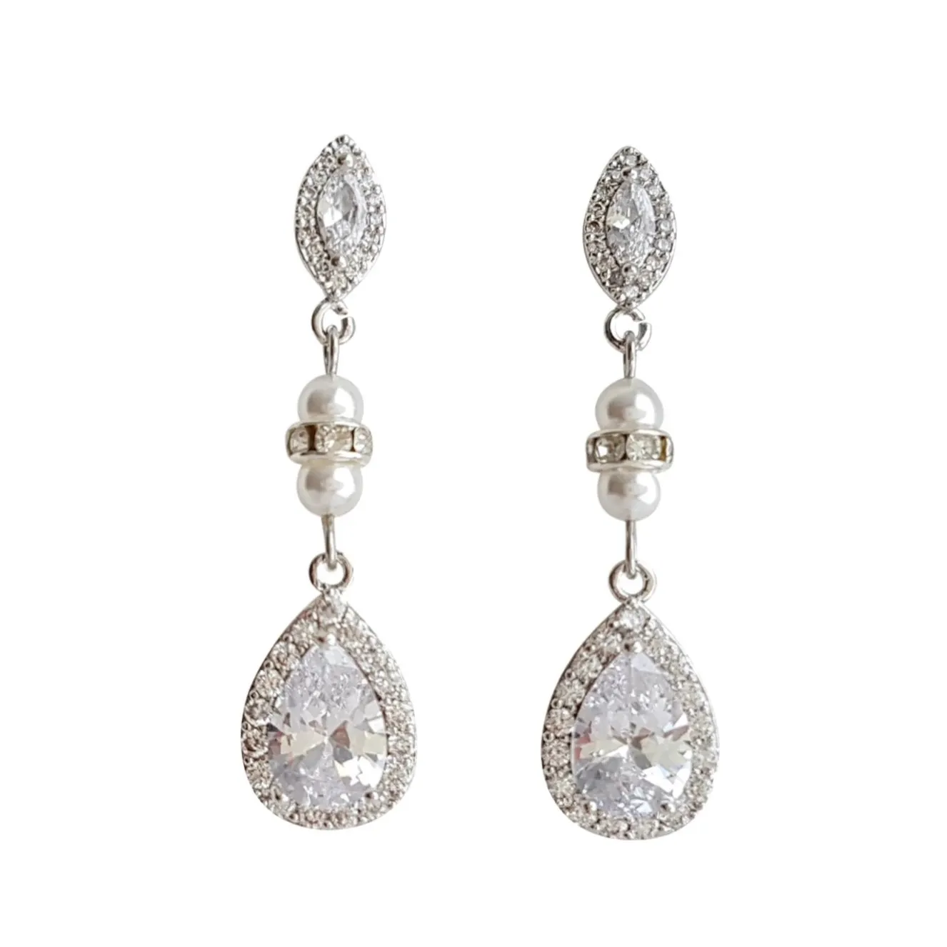 Gold and Pearl Wedding Drop Earrings-Ella