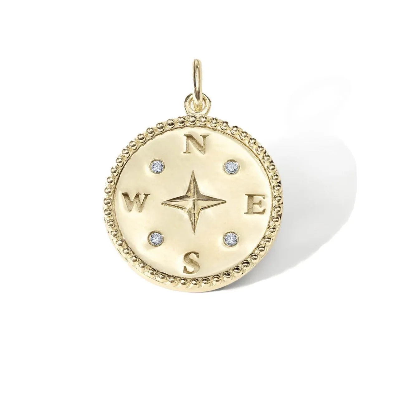 Gold Compass Pendant with White Diamond Inlay