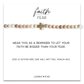 Gold Cross Faith Over Fear Bracelet in White Jasper