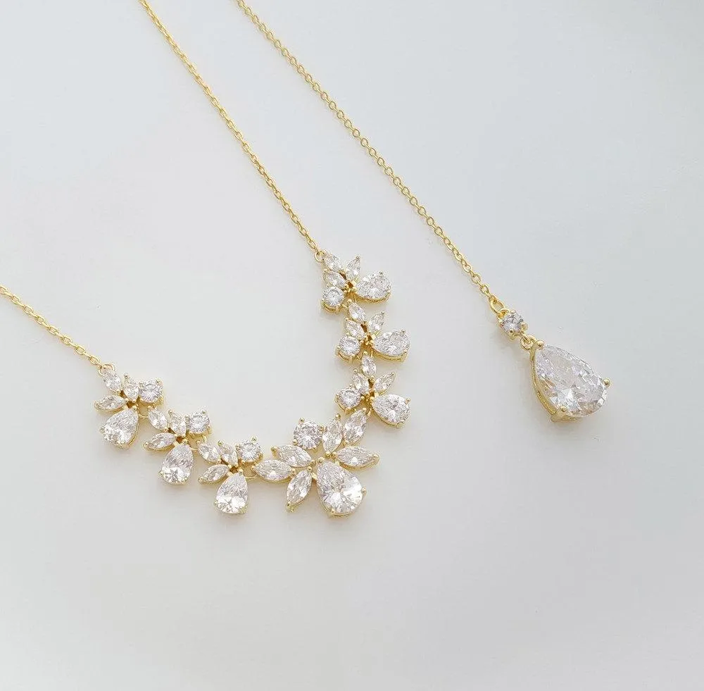 Gold Crystal Back drop Necklace-Nicole