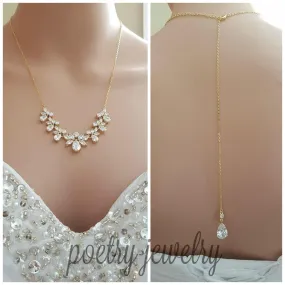 Gold Crystal Back drop Necklace-Nicole