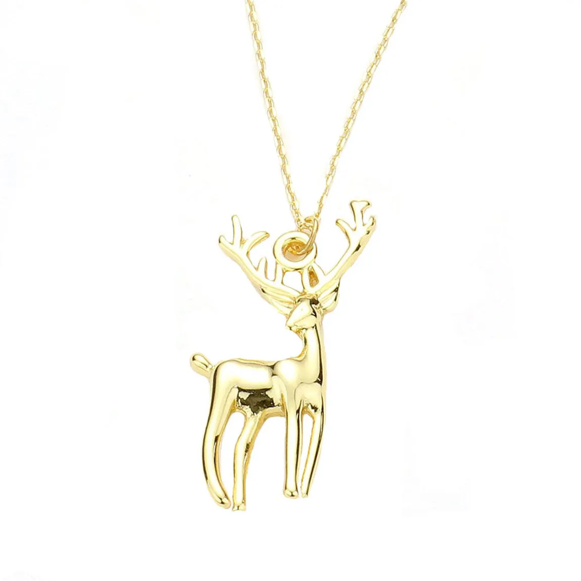 Gold Dipped Reindeer Pendant Necklace