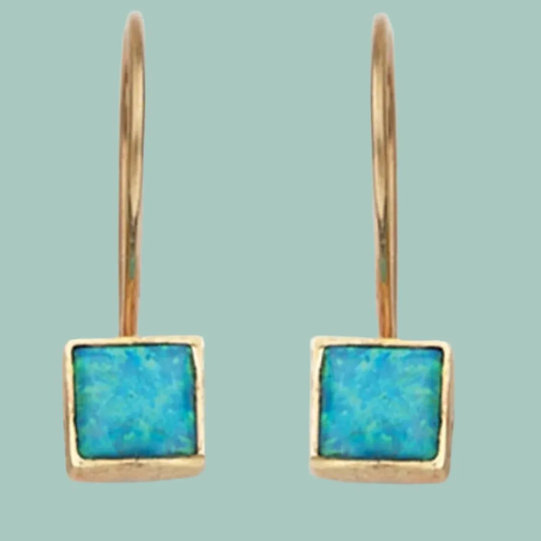 Gold drop earrings Classic Gold Blue Opal Earrings ,  dangle earrings  9K Gold