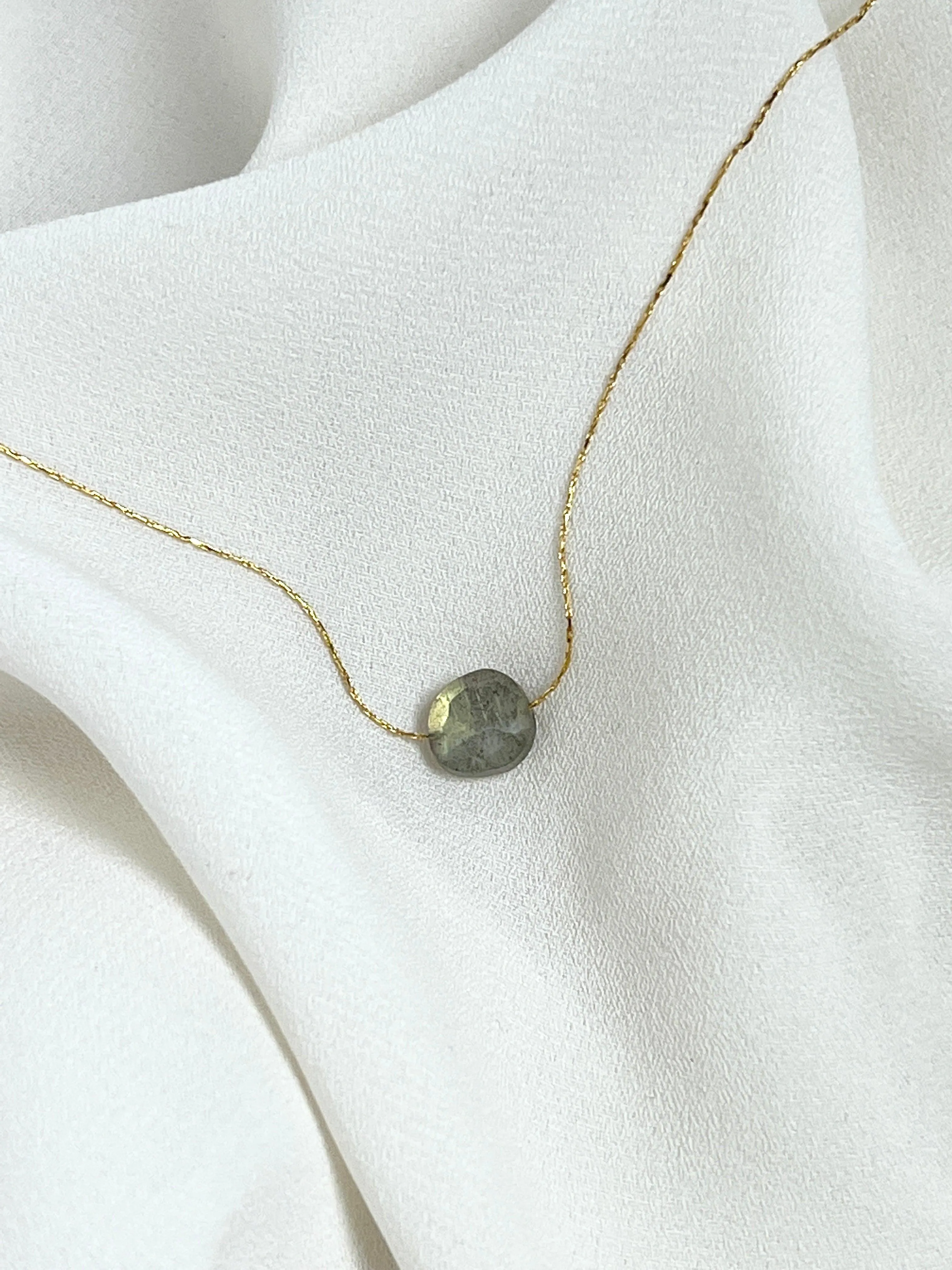 Gold Labradorite Coin Necklace