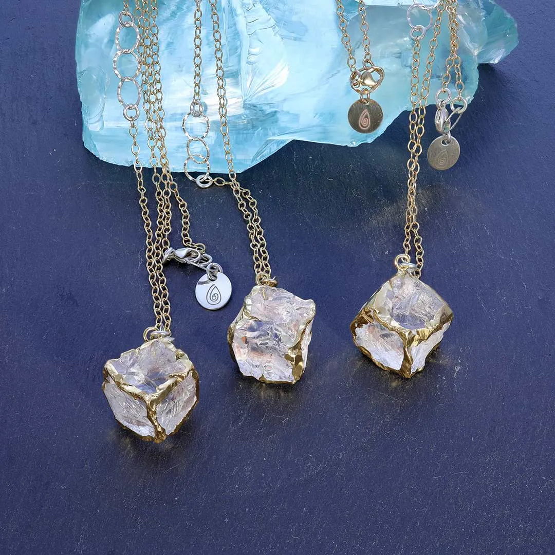 Gold-on-the-Rocks - Aquamarine Beryl Cube Necklace