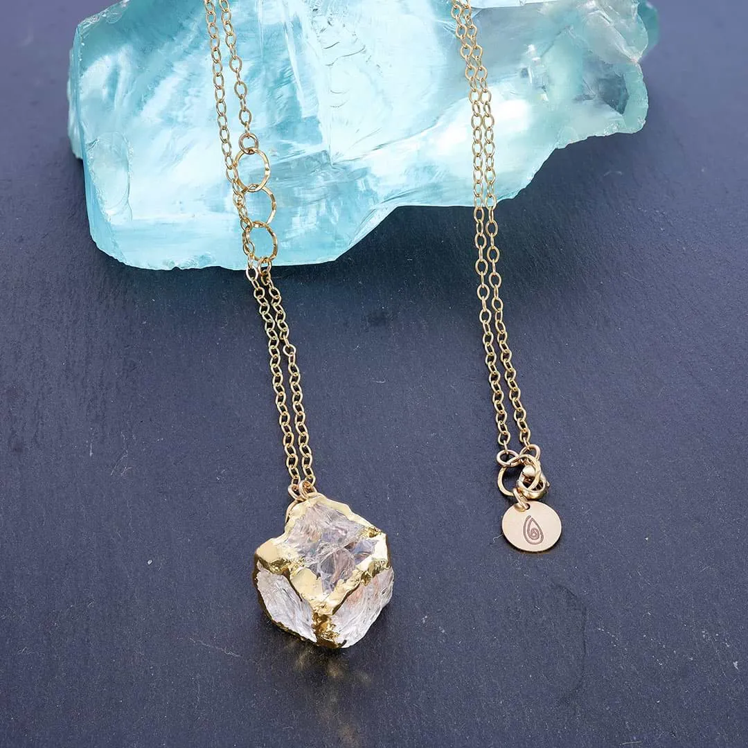 Gold-on-the-Rocks - Aquamarine Beryl Cube Necklace