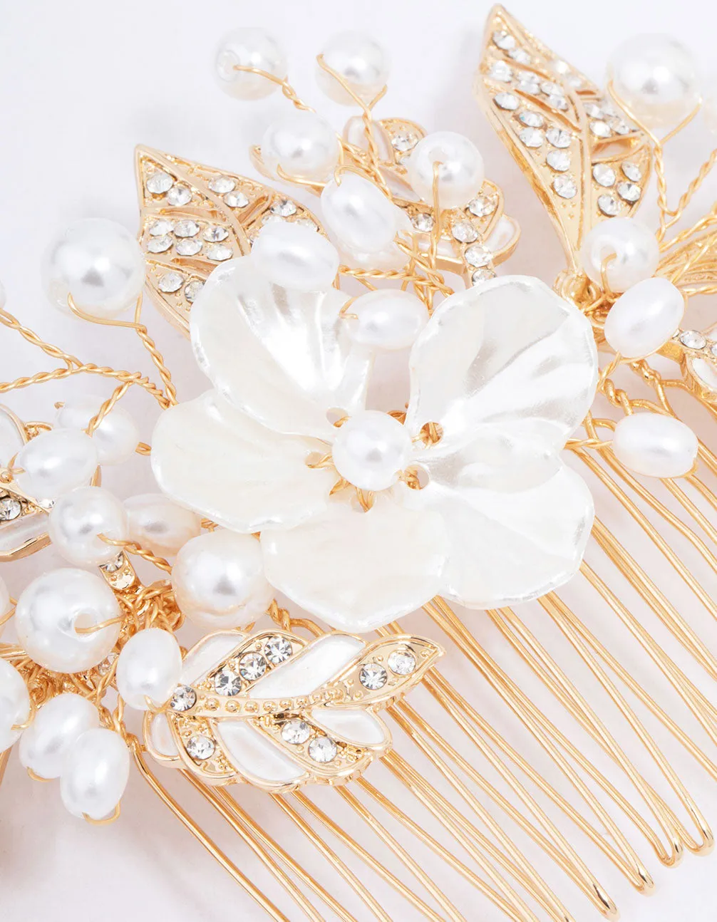 Gold Pearl Flower Vine Hair Comb