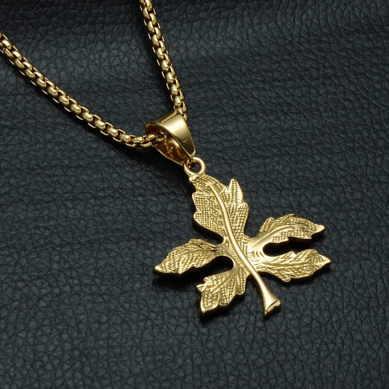 Gold-Plated Cannabis Maple Leaf Bling Stainless Steel Hip-hop Pendant Necklace