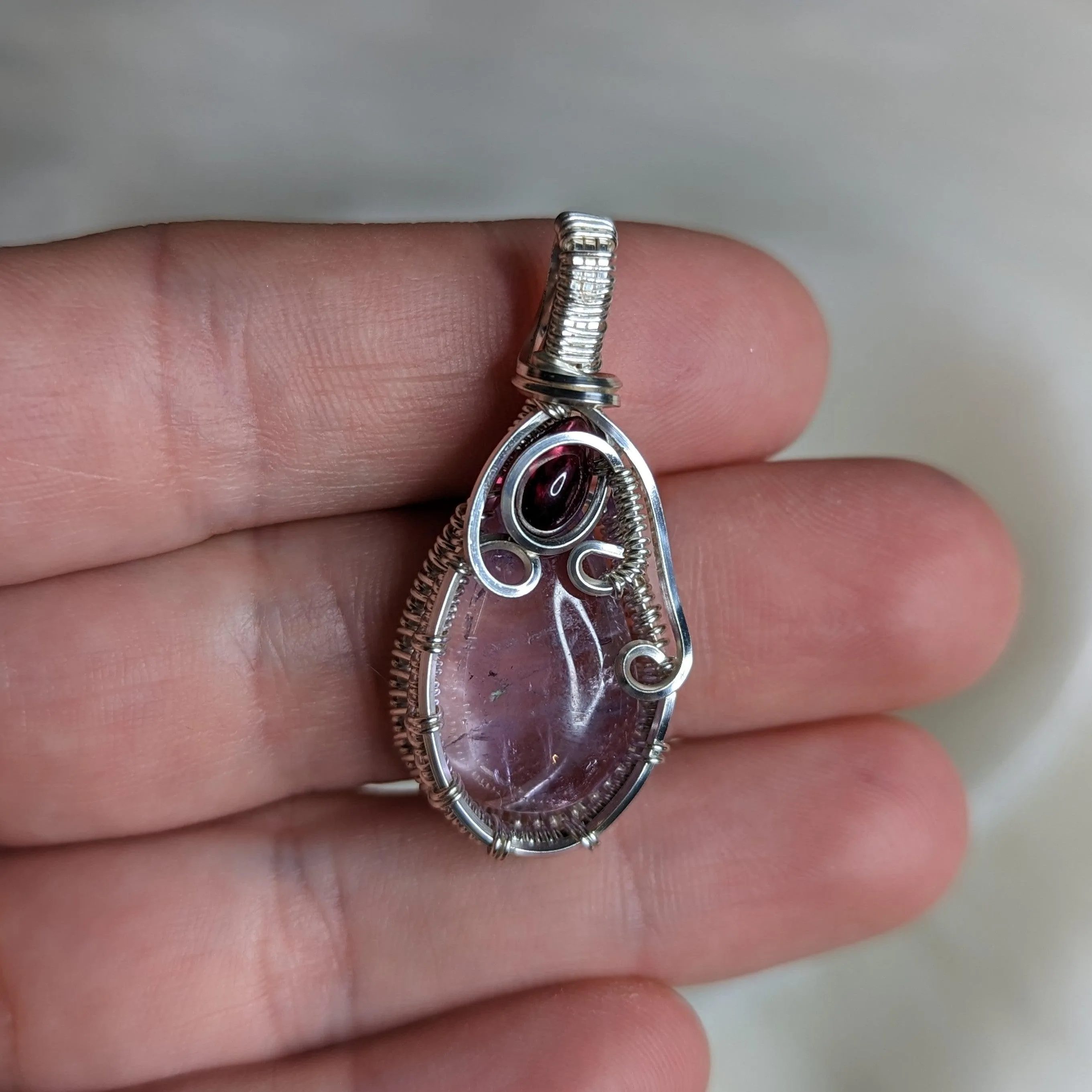 Gorgeous Dainty Wire Wrapped Ametrine and Garnet Pendant