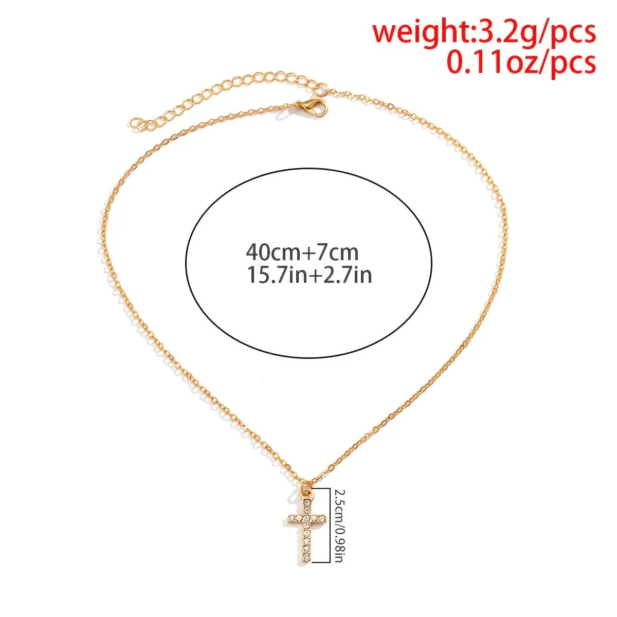 Gorgeous Minimalist Dainty Fashion Rhinestone Cross Pendant Necklace