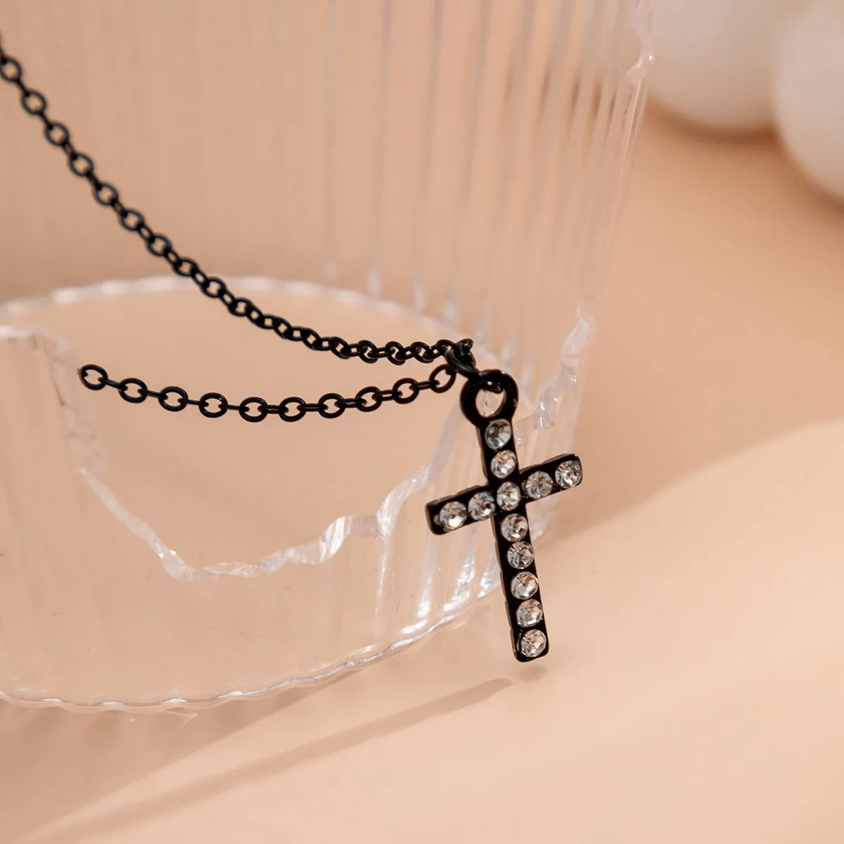 Gorgeous Minimalist Dainty Fashion Rhinestone Cross Pendant Necklace