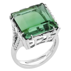 Green Tourmaline Ring In 18k Gold With Diamonds