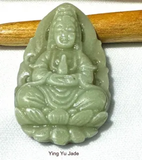 Guan Yin on Lotus Chinese Jade Pendant (P651)