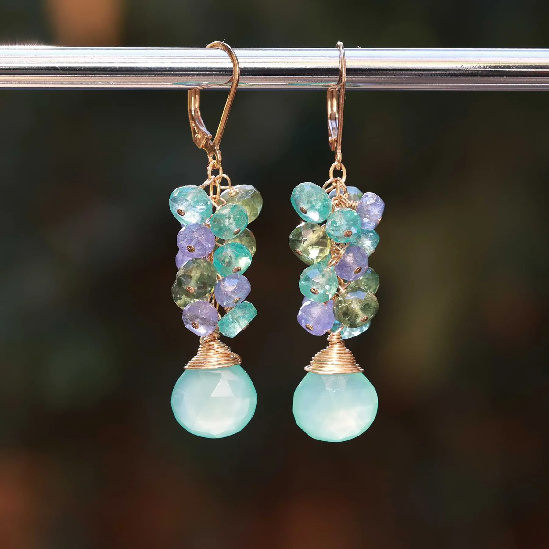 Hanalei - Tourmaline Multi Gemstone Cluster Drop Earrings