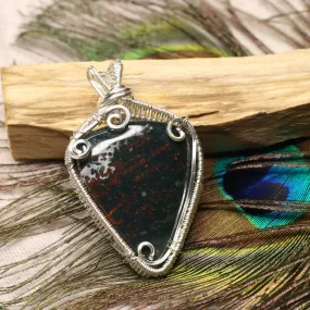 Handmade Wire Wrapped Bloodstone Pendant ~ Includes Silver Chain