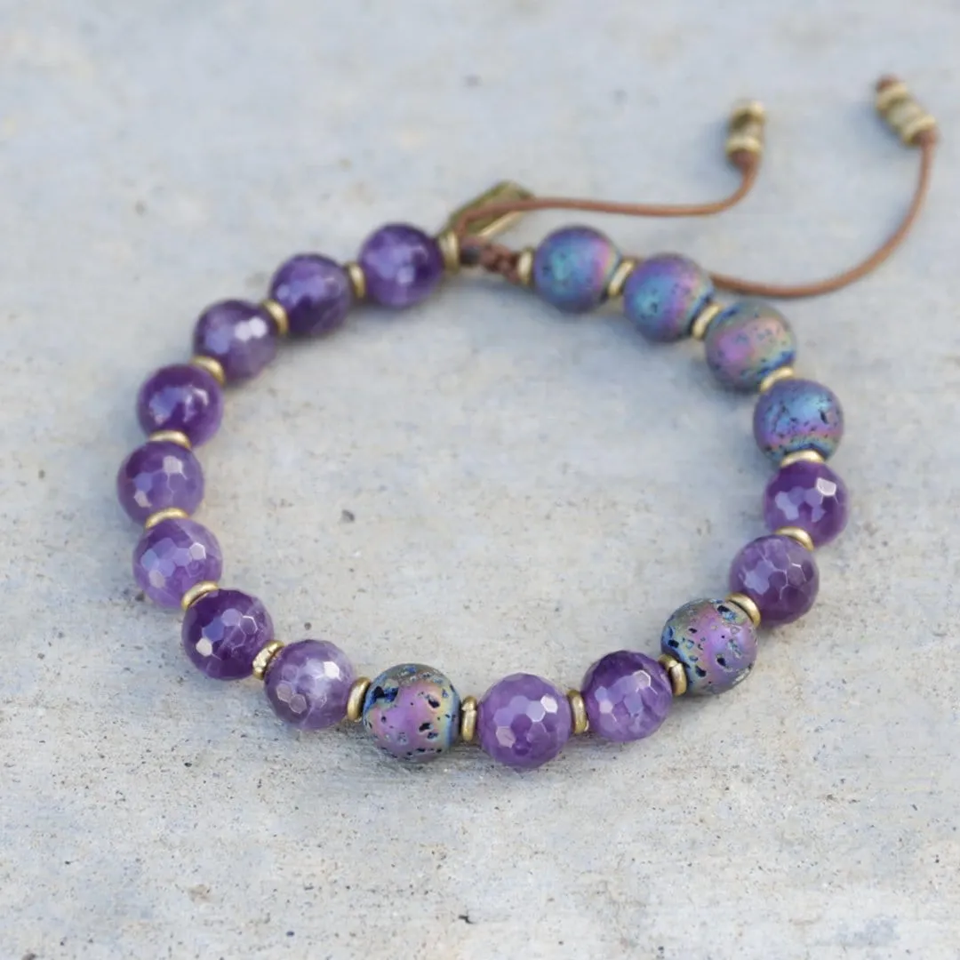 Healing Amethyst & Lava Stones Oil Diffuser Adjustable Bracelet