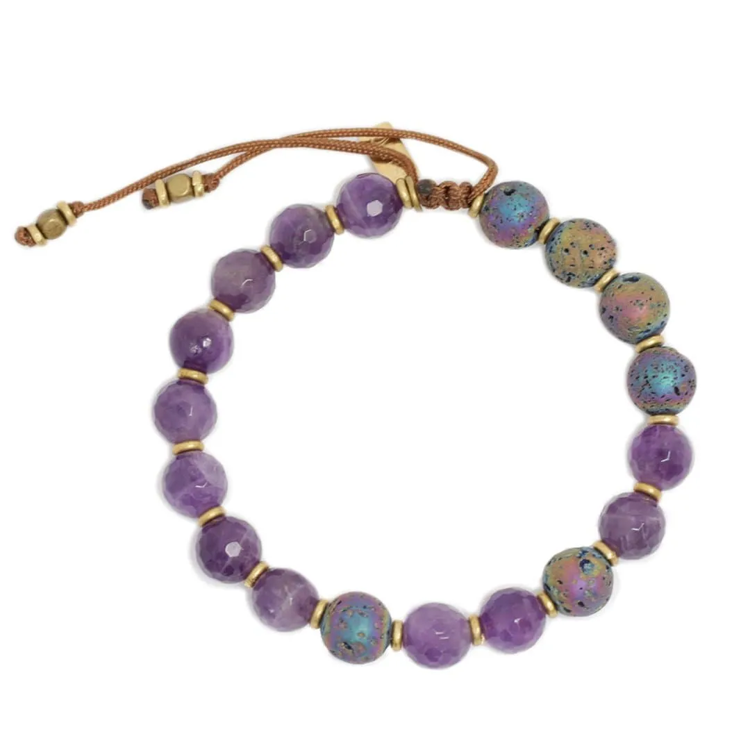 Healing Amethyst & Lava Stones Oil Diffuser Adjustable Bracelet