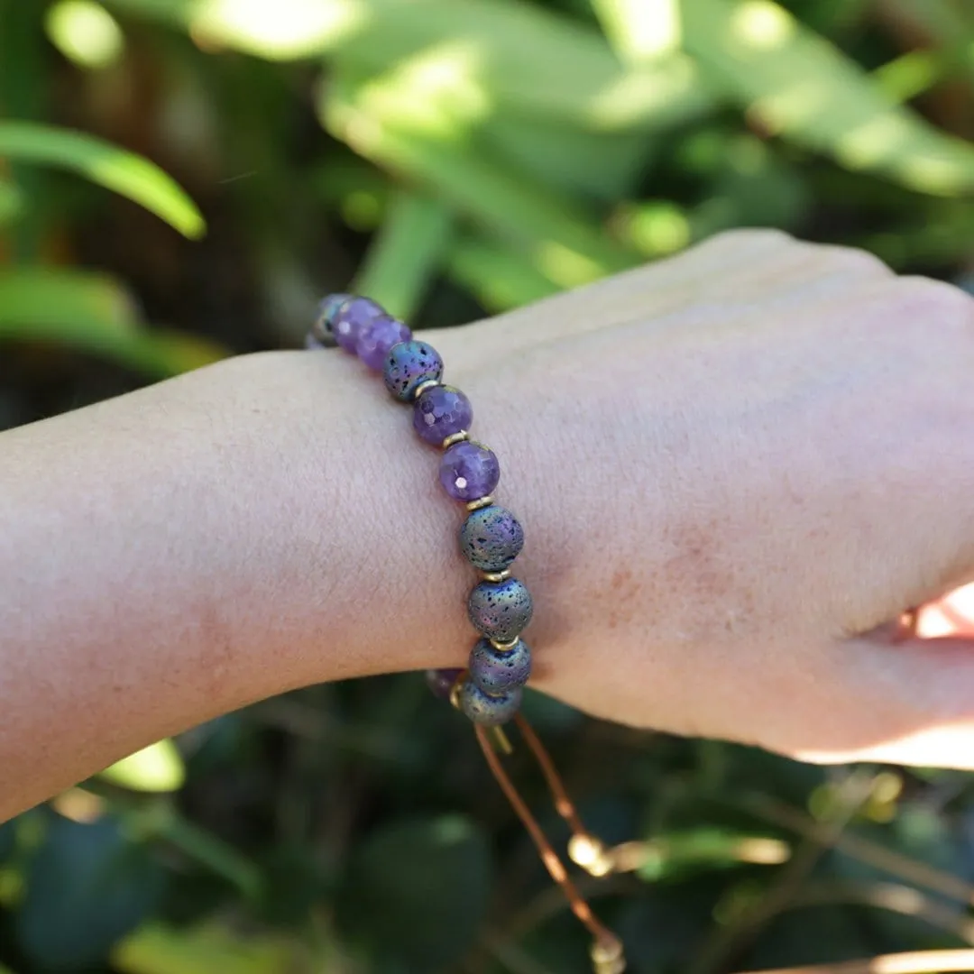 Healing Amethyst & Lava Stones Oil Diffuser Adjustable Bracelet