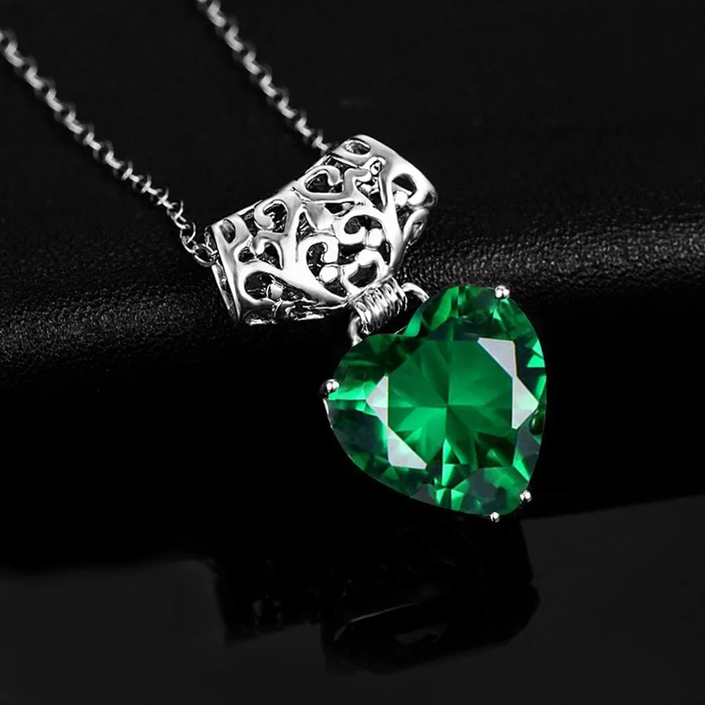 Heart Bohemia Green Emerald Necklace - 925 Sterling Silver