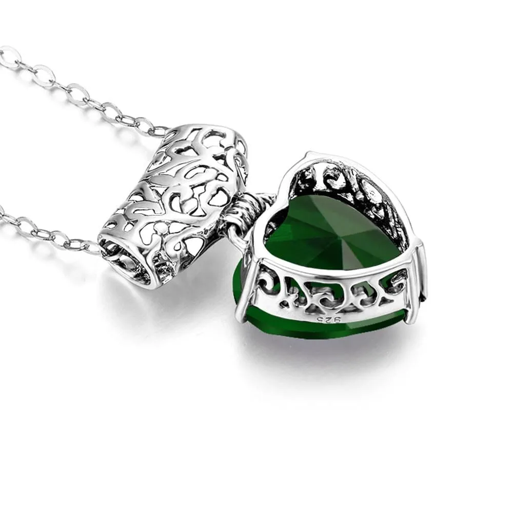 Heart Bohemia Green Emerald Necklace - 925 Sterling Silver