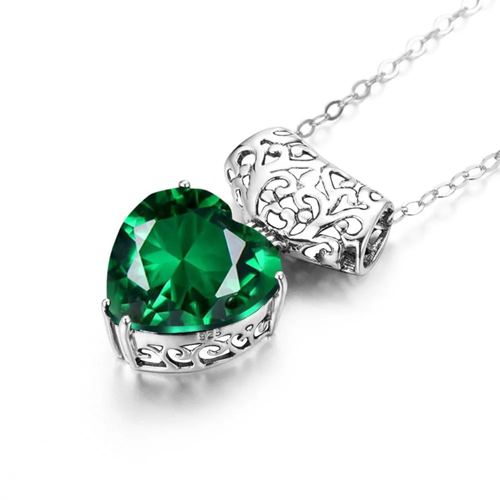 Heart Bohemia Green Emerald Necklace - 925 Sterling Silver