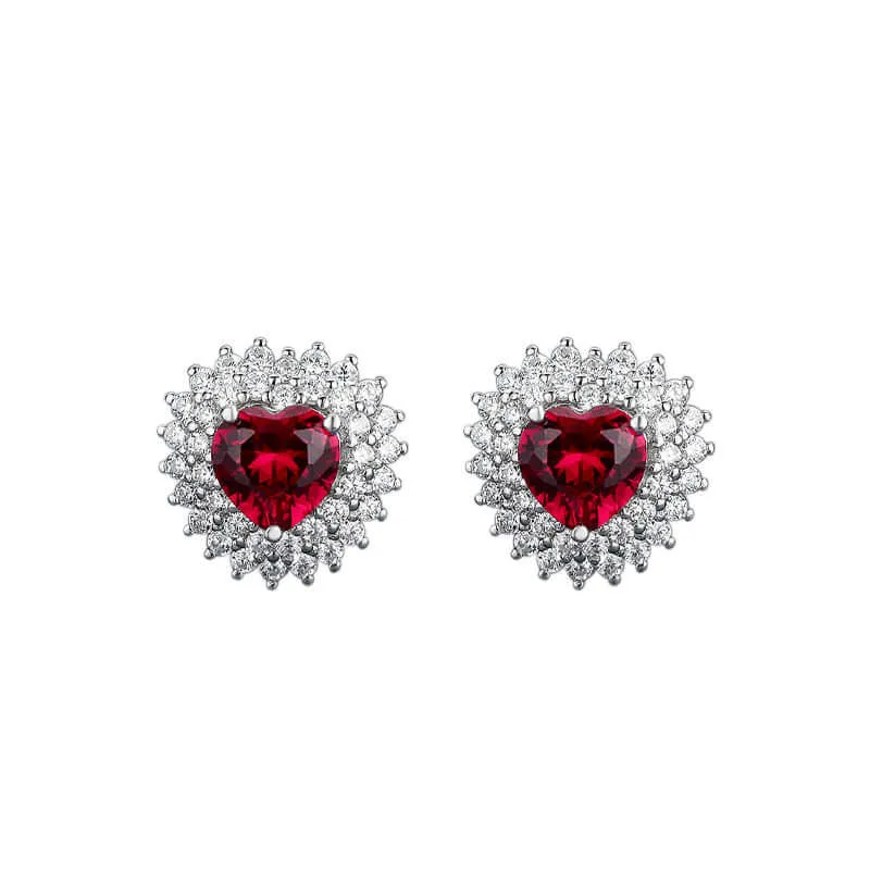 Heart Shaped Birthstone Ruby CZ diamond created with 925 sterling silver Stud earrings