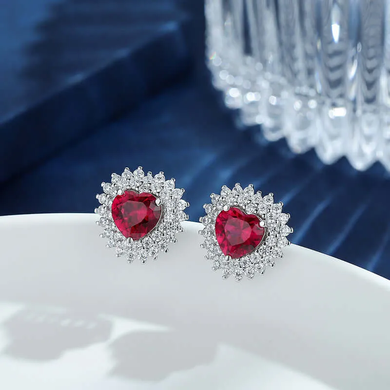 Heart Shaped Birthstone Ruby CZ diamond created with 925 sterling silver Stud earrings