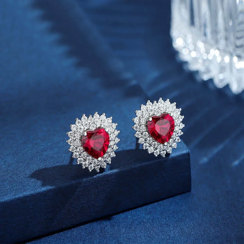 Heart Shaped Birthstone Ruby CZ diamond created with 925 sterling silver Stud earrings