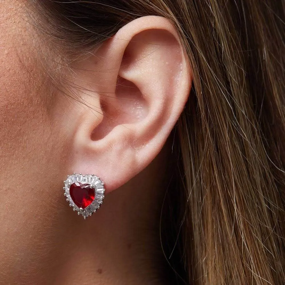 Heart Shaped Birthstone Ruby CZ diamond created with 925 sterling silver Stud earrings