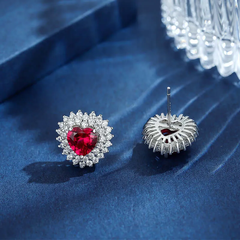 Heart Shaped Birthstone Ruby CZ diamond created with 925 sterling silver Stud earrings