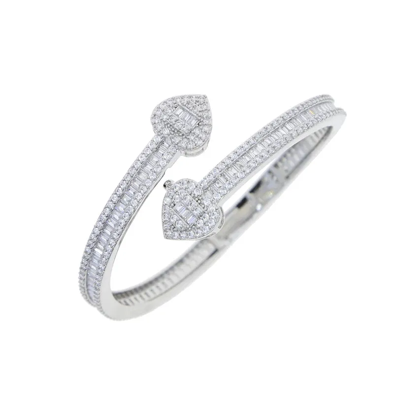 Heart/Rectangle Shape Silver/Gold Plated Micro Pave 5A CZ Bangle Bracelet